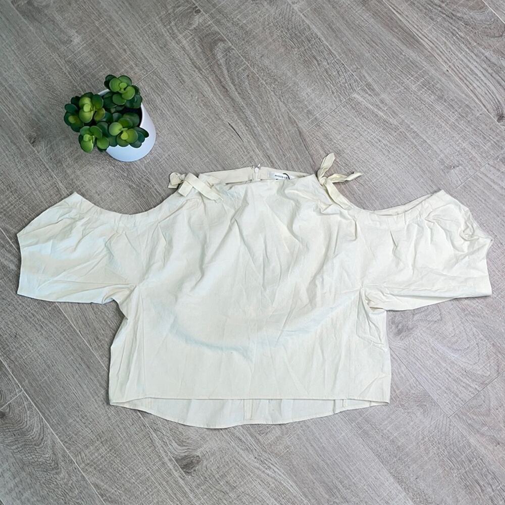 NWT MOUSSY Women's Cream Cotton Cold Shoulder Elbow Sleeve Blouse